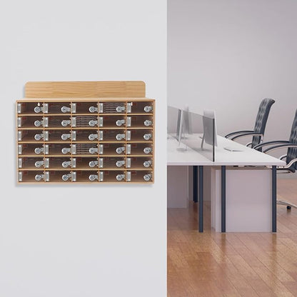 30 Slot Lockable Cell Phone Locker Box, Wall-Mounted/Freestanding Clear Acrylic & Wood Cell Phone Storage Cabinet with Door Locks and Keys for Classroom, Office, and School Employees