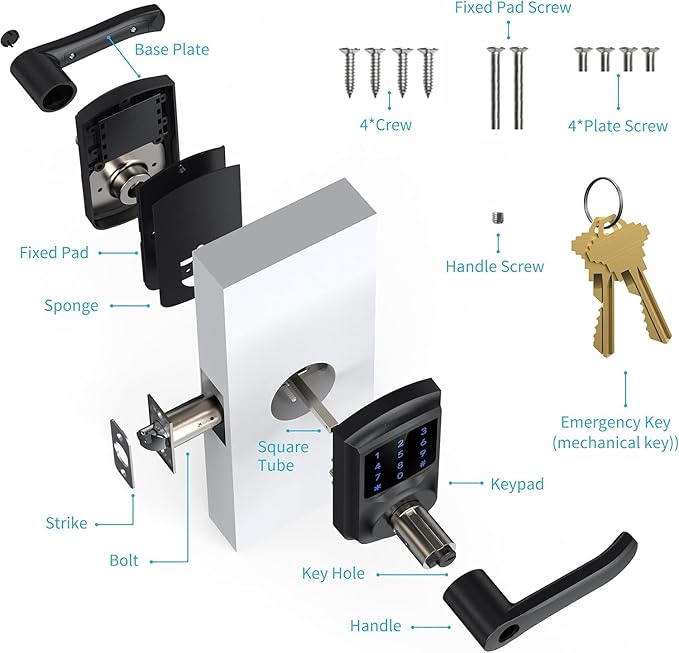 HIDALIFE Keyless Entry Door Lock with Keypad and Handle for Front Doors, Touchscreen, Anti-peep Password, Auto-Locking, Matte Black 4 Pack