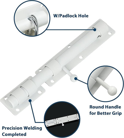 Alise 10 inch Barrel Bolt Latch,Slide Bolt Latch,Heavy Duty Solid SUS304 Stainless Steel Slide Lock for Wooden Fence,Barn Door,Interior or Outdoor Door White MS9200-W