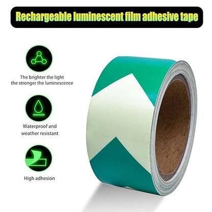Arrow Glow in The Dark Tape - 15 Ft x 2 in - Rechargeable Glow Tape in The Dark - Safety Warning Tape, Night Decorations, and Home Marking (GreenArrow)