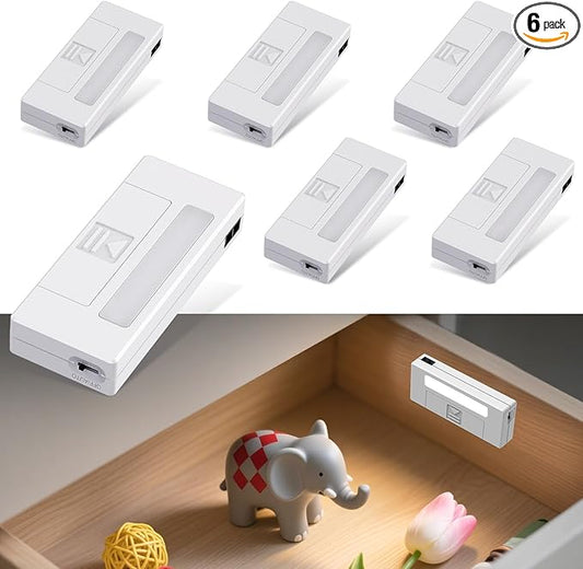 Drawer Lights When Open, 6-Pack Closet Lights Battery Operated with Door Sensor, Cabinet Lights When Open for Drawer, Pantry, Kitchen, Gun Safe, Wardrobe