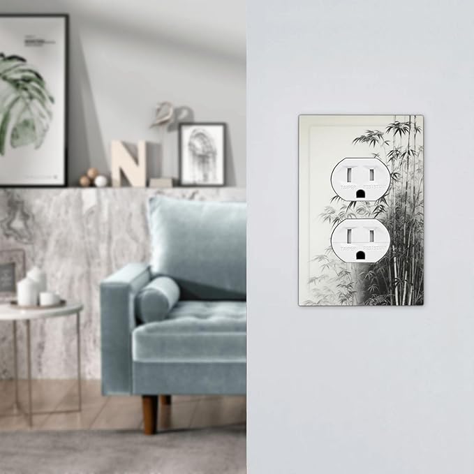 Watercolor Vintage Ink Bamboo Forest 1 Gang Duplex Receptacle Switch Wall Plate Decorative Switchplate Outlet Covers Electrical Plug Cover Faceplate for Bathroom Home Decor 5 X 3 IN