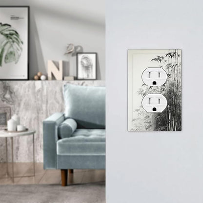 Watercolor Vintage Ink Bamboo Forest 1 Gang Duplex Receptacle Switch Wall Plate Decorative Switchplate Outlet Covers Electrical Plug Cover Faceplate for Bathroom Home Decor 5 X 3 IN