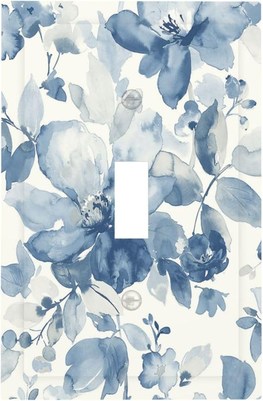 Decorative Light Switch Cover Blue Watercolor Floral 1 Gang Single Toggle Device Electrical Faceplate Switchplates Decorator Outlet Wall Plate for Bedroom Bathroom Decor