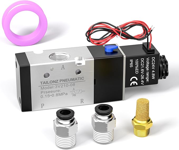 TAILONZ PNEUMATIC 1/4"NPT Solenoid Valve 3V210-08 24V Single Coil Pilot-Operated Electric 2 Position 3 Way Connection Type(Outlet wire)