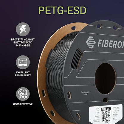 Polymaker Fiberon PETG-ESD Filament 1.75mm Black 0.5kg – Electrostatic Discharge Safe, Tough PETG 3D Printer Filament for Electronics Industry