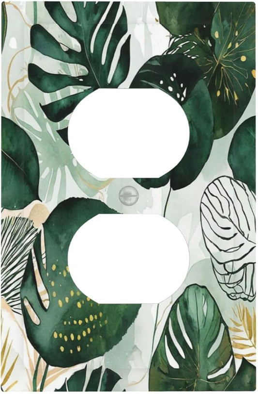 Outlet Covers Boho Tropical Leaves 1 Gang Duplex Wall Plate Decorative Switch Plates Electrical Receptacle Faceplate Light Switch Cover for Bedroom Bathroom Decor