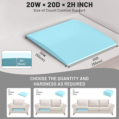 Couch Cushion Support, Sofa Cushion Support for Sagging Couch Seat, 20x20x2in, Couch Replacement Insert, High Density Foam Furniture Seat Sagging Repair, Trapezoid 40D, Blue Set of 3