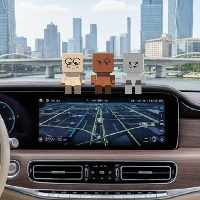 Maiguizaa 3Pcs Shaking Man Figurine with 36 Magnetic Expressions, Shaking Feet Doll for Car Dashboard, Funny Car Decorations and Desktop Decor, Handmade Kinetic Man Gift Set (Gray, Wooden, Brown)