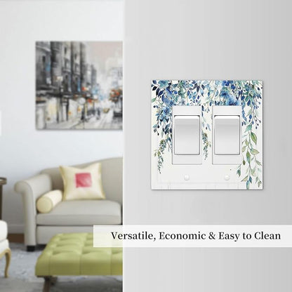 Decorative Outlet Covers Boho Vintage Flowers Blue Green Sage 2 Gang Double GFCI Rocker Electrical Wall Panels Light Switch Cover Plate for Bedroom Farmhouse Decor