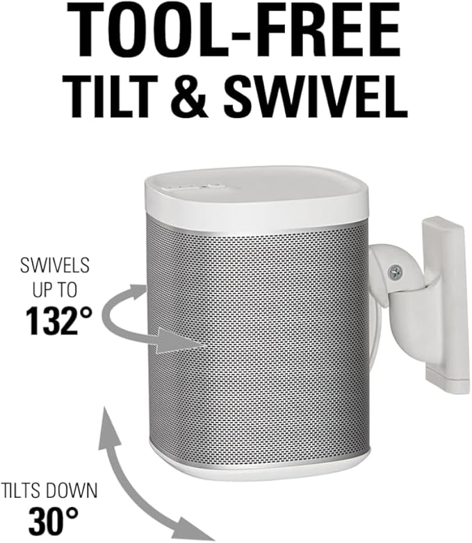 Sanus Adjustable Speaker Wall Mounts Designed for SONOS ONE, Play:1 & Play:3 - Pair (White)