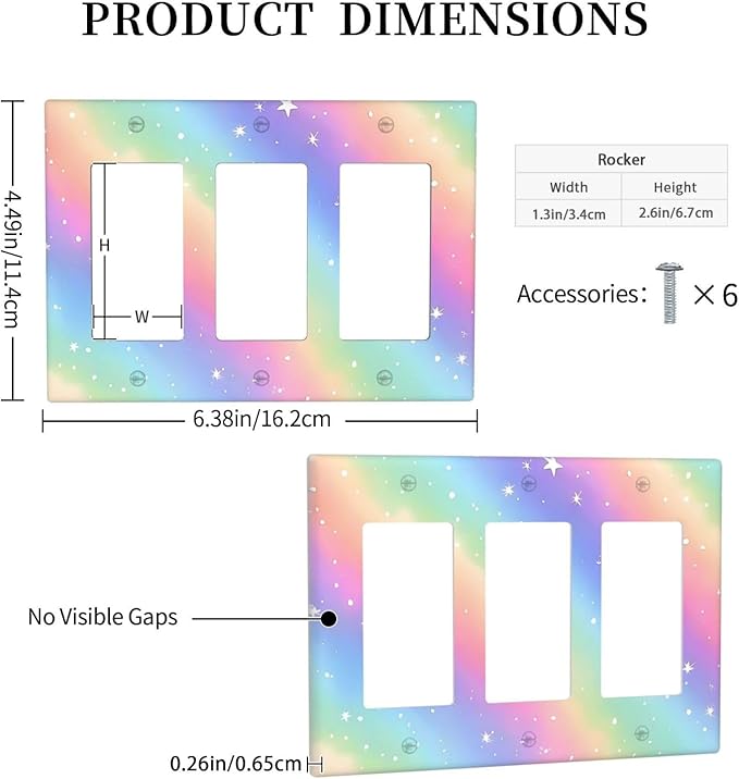 Decorative Outlet Covers Pink Blue Purple Iridescent Rainbow 3 Gang Light Switch Cover Plate Triple Rocker Wall Plates for Electrical Outlets Switch Plate Covers for Bedroom Home Decor