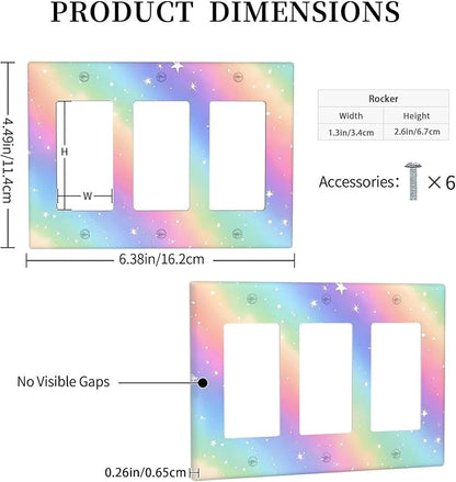 Decorative Outlet Covers Pink Blue Purple Iridescent Rainbow 3 Gang Light Switch Cover Plate Triple Rocker Wall Plates for Electrical Outlets Switch Plate Covers for Bedroom Home Decor