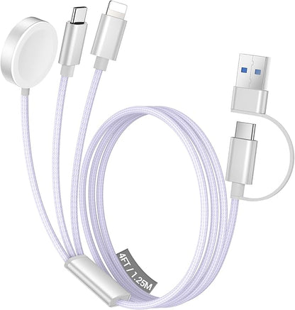 Temdan for Travel Vacation Essentials,3 in 2 USB C Cable for Apple Watch Charger/iPhone 17 Charger/Lightning,Multi Charging Cable Cord,Camping Essentials,Designed for iWatch &iPhone 16-12-4FT Purple