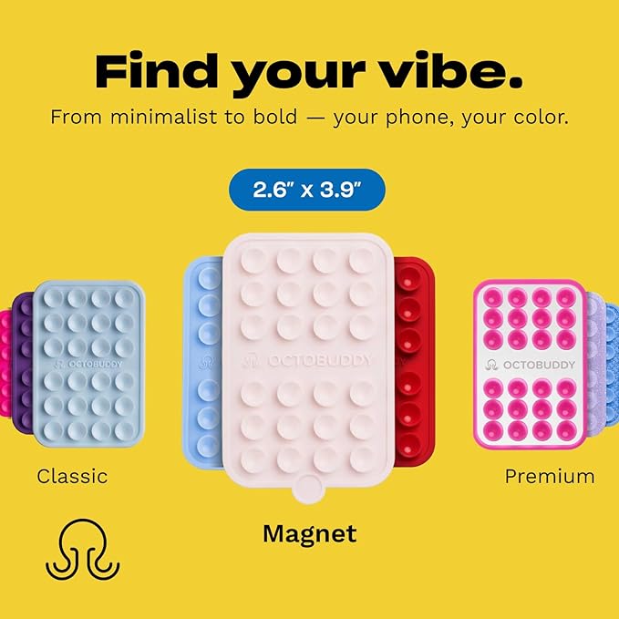 OCTOBUDDY Magnet - Dual Magnetic & Suction Phone Mount - Magnetic-Compatible Silicone Mobile Holder - Hands-Free Selfies & Videos - Content Creator Accessory - 2.6″ x 3.9″, Hot Pink