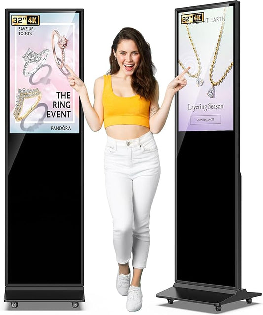 32/43/55/65 Inch Digital Signage Display, LCD Screen Advertising Display Kiosk Interactive Totem Floor Standing Auto AD Player with USB/HDMI/WiFi Android OS (32'' Touch Screen)
