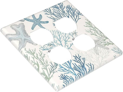 Outlet Covers Ocean Beach Theme Starfish Seashell Coral 2 Gang Double Duplex Decorative Light Switch Covers Electrical Wallplates Socket Faceplate For Bathroom Kids Room Decor