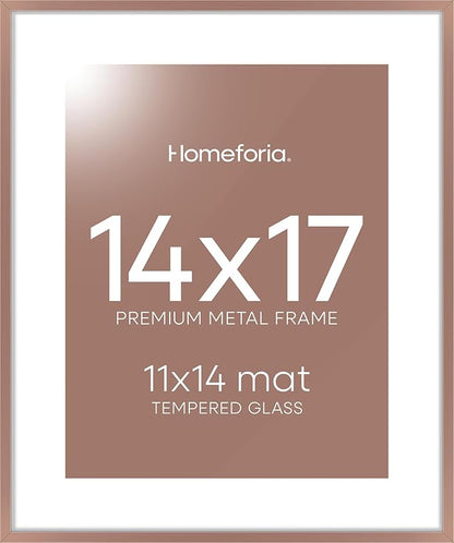 Homeforia 14x17 Picture Frame Mocha, High End Metal 14 x 17 Poster Frames with Mat 11 x 14 for Photo, 14x17 Mocha Frame Matted to 11x14 inch Print, 17x14 Thin Frame, Tempered Glass, Wall Kit, Set of 1