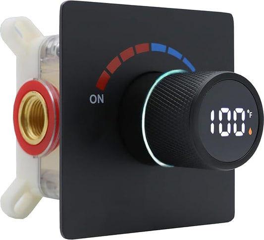 Digital Display Shower Valve Shower Valve Single Way Shower Diverter Valve Shower Mixing Valve Can Use All the Time Matte Black