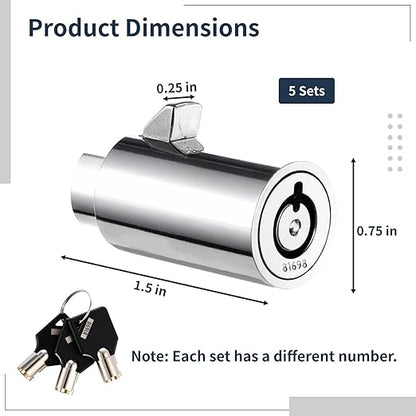 5 Sets Vending Machine Locks, Metal Tubular Keyway Security Locks Keyed Alike, Numbered Lock Cylinder Set for Snack Candy Machines, Toy Claw Machines, Gumball Machines