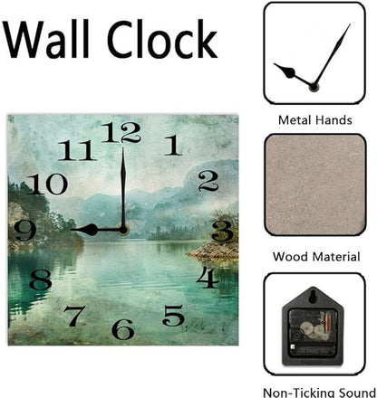 10 in Beach Path -194 Wood Wall Clock – Digital Time Display, Smart Home Compatible for Bedside or Workspace