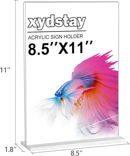 8.5 x 11 Acrylic Sign Holder 2 Pack, Vertical T Shape Clear Plastic Menu Holder, Unbreakable Table Sign Holder for Restaurant, Office, School, Store and Home Use