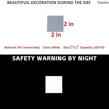 Non Fading White Reflective Stickers 2 inch X 2 inch, Outdoor Waterproof High Visibility Warning Safety Adhesive Reflector Tape (100 Pcs)