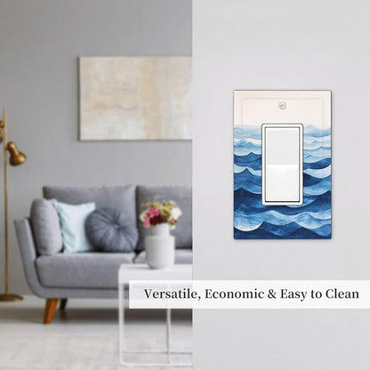 Decorative Outlet Covers Blue Watercolor Textured Abstract Ocean Wave 1 Gang Single Rocker Light Switch Cover Plate GFCI Wall Plates Electrical Switch Plate Cover for Bedroom living Room Decor