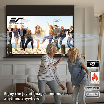 Elite Screens 140-Inch Sound Transparent Front Projection AcousticPro UHD Recessed In-Ceiling Electric Projector Screen in White