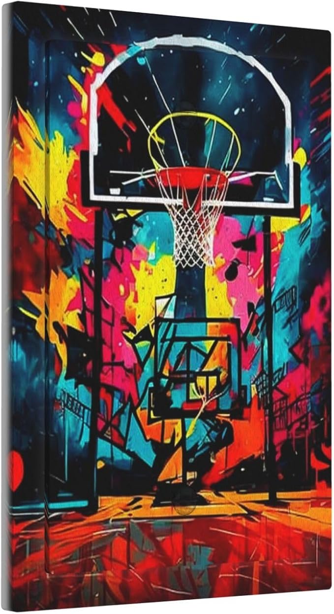 Decorative Light Switch Plate Covers Colorful Graffiti Basketball Sport Basket Hippie 1 Gang No Device Single Blank Outlet Covers Wall Plate Light Switch Cover Plate Faceplate for Home Decor