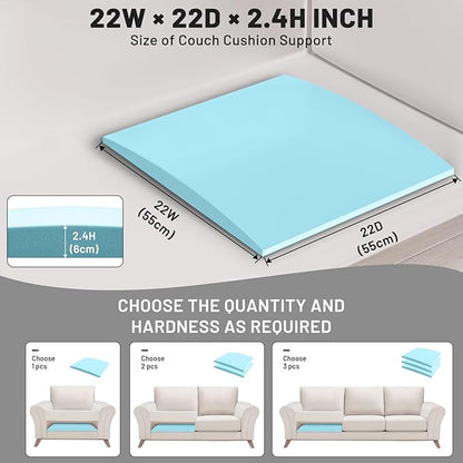 Couch Cushion Support, Sofa Cushion Support for Sagging Couch Seat, 22x22x2.4in, Couch Replacement Insert, High Density Foam Furniture Seat Sagging Repair, Trapezoid 40D, Blue Set of 3