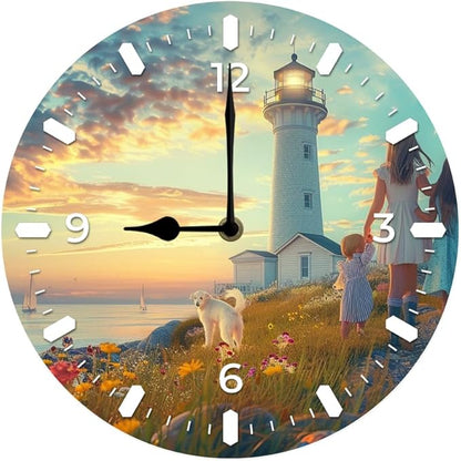 10 in Beach Path -2 Wood Wall Clock – Digital Time Display, Smart Home Compatible for Bedside or Workspace