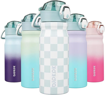 BJPKPK Stainless Steel Insulated Water Bottle with Straw Lid 18oz Reusable Metal Thermal Flask Bottles Keep Cold and Hot,Plaid