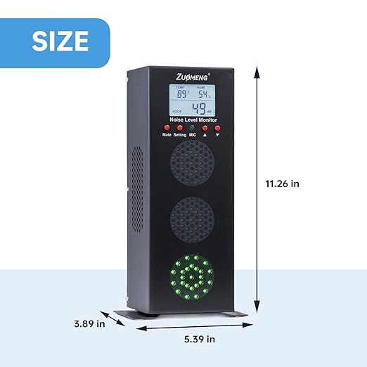 Noise Detector with Traffic Light Alert & Adjustable dB Threshold & Volume, Temp & Humidity Display, for Classroom Noise Control, Fun Interaction for Easy Noise Management