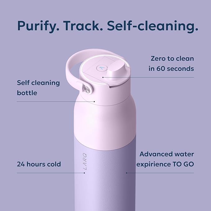LARQ Bottle PureVis 2 - UV Water Purifier with Self-Cleaning, App Hydration Tracking, Filter Straw, Detachable Handle, Double-Wall Insulated