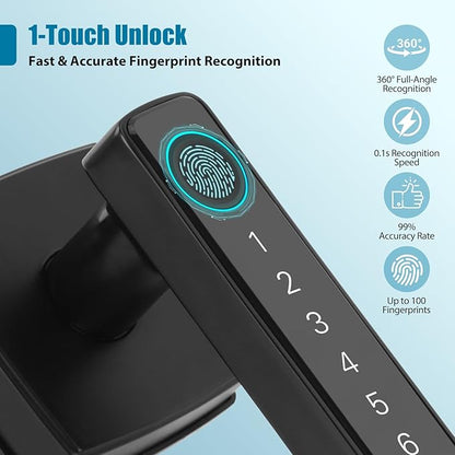 Bamberg N1 Smart Door Knob,4-in-1 Keyless Entry with Fingerprint, Tuya APP, Keypad Code & Key | Biometric Fingerprint Lock for Privacy on Bedroom, Apartment, Office and Indoor Doors