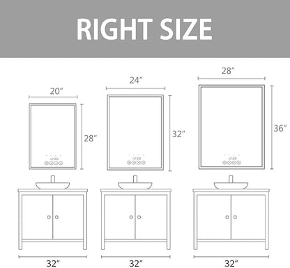 28 x 36 Inch Wall-Mounted Bathroom Mirror with LED-Lights - Frame Vanity Mirrors (28" x 36", Rectangle)