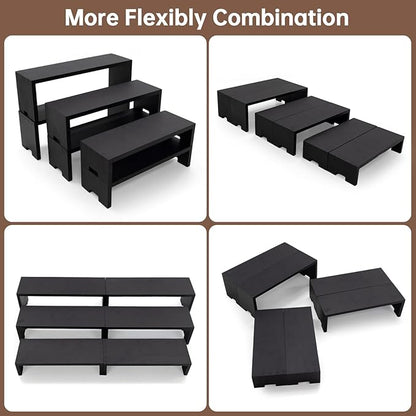 12Pcs Display Riser Wood Risers Wooden Stand 3 Tier 4 Set 12 Pieces Wood Racks Decorative Rectangular, Cupcake Stands Cologne Perfume Organizer(Black)