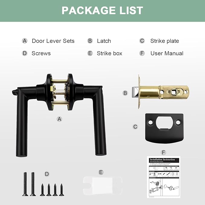 GOBEKOR 6 Pack Matte Black Door Handles Privacy Door Levers with Lock,Heavy Duty Interior Door Handles for Bedroom and Bathroom,Sleek Round Door Lever with No Key