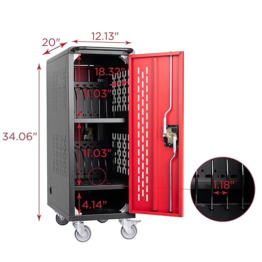 16 Unit Laptop Charging Cart Station, Mobile Charging Cabinet with Built-in Power Strip and Cable Organizers, Laptop Storage Box with Secure Locking & Wheels for Classrooms, Offices, Black