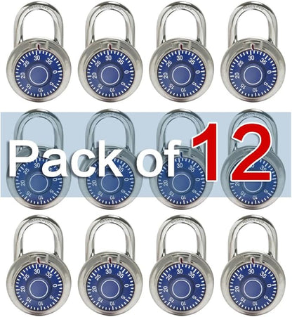 LanuBe Standard Dial Combination Lock, 2 inches. Wide, with Different Combinations, Blue Turnplate, Pack of 12; Lock for School, Employee, Gym Sports Locker, Case, Toolbox