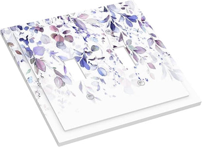Purple Eucalyptus Watercolor Floral Rustic Leaf Decorative Switch Plates 2 Gang Double Toggle Outlet Light Switch Cover Wall Plate Electrical Faceplate for Farmhouse Home Decor
