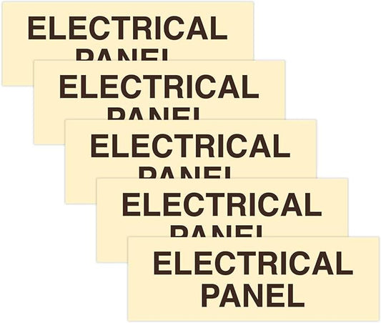 All Quality Basic Electrical Panel Sign - Fire Regulation Safety Compliance Sign - Ivory/Dark Brown - Large (5 Pack)