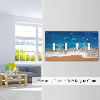 Light Switch Cover Plate Blue Sea Ocean Beach Waves Quad Toggle Wall Plates Decorative Switch Plates 4 Gang Outlet Covers Electrical Panel Cover Faceplate for Home Decor 4.5 X 8 IN