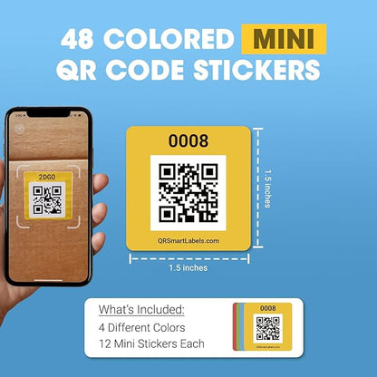 SmartLabels | Small QR Code Stickers | Mini 1.5 x 1.5 inch QR Code Labels | Made in The USA | Multicolor Pack for Easy Inventory Management, Organization, and Packing Labels for Moving (Pack of 48)
