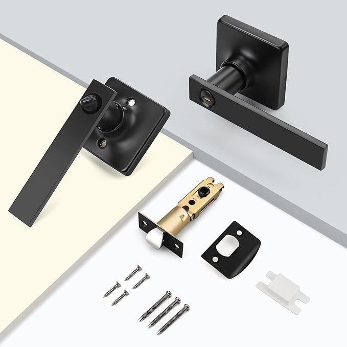 GOBEKOR 6 Pack Matte Black Privacy Door Handles Interior Door Levers for Bedroom Bathroom Black Privacy Levers Square Lever Door Handles