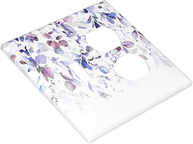 Purple Eucalyptus Watercolor Floral Rustic Leaf Wallplates 1 Toggle 1 Duplex Switch Plate Electrical GFCI Faceplate Decorative Light Switch Covers for Farmhouse Home Decor