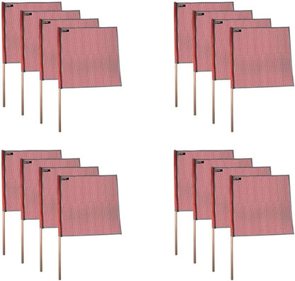 (16 Pack) 18"x18" Red Warning Flags for Trucks with Dowel & Reflective Webbing - High Visibility Vinyl Mesh Safety Flag DOT Compliant