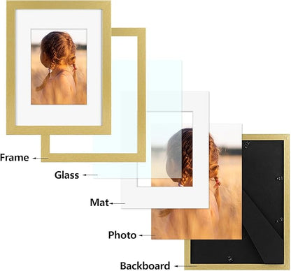 Golden State Art, 9x12 Picture Frame with Mat for 6x8 - High Definition Glass Wall Mounting Horizontal Vertical Display (Gold, 2 Pack)