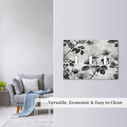 Decorative Switch Plates Black Breezy Watercolor Garden Floral 3 Gang Wall Plate Triple Toggle Light Switch Cover Faceplate Electrical Wall Panels for Bedroom Home Decor